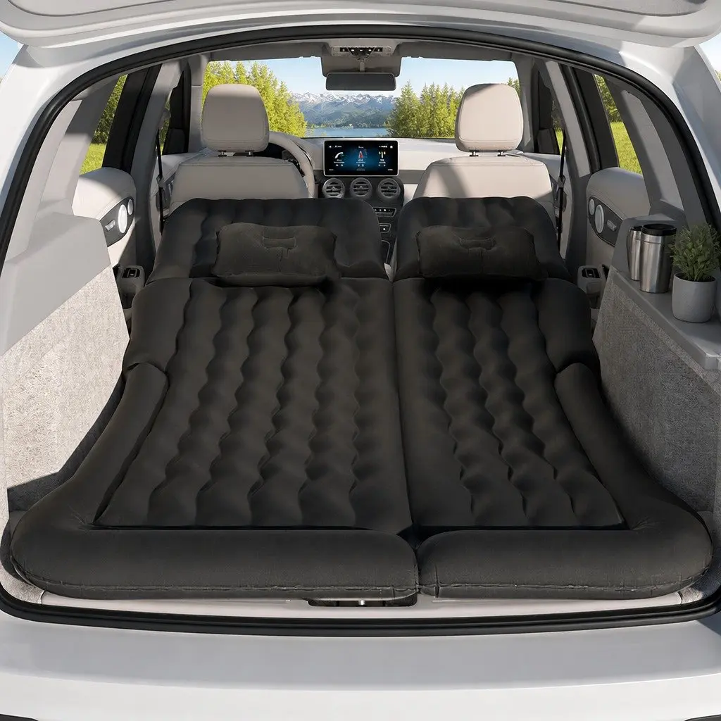 Car Mattress Inflatable SUV Back Seat Camping Bed 175x130cm Black with Pillows