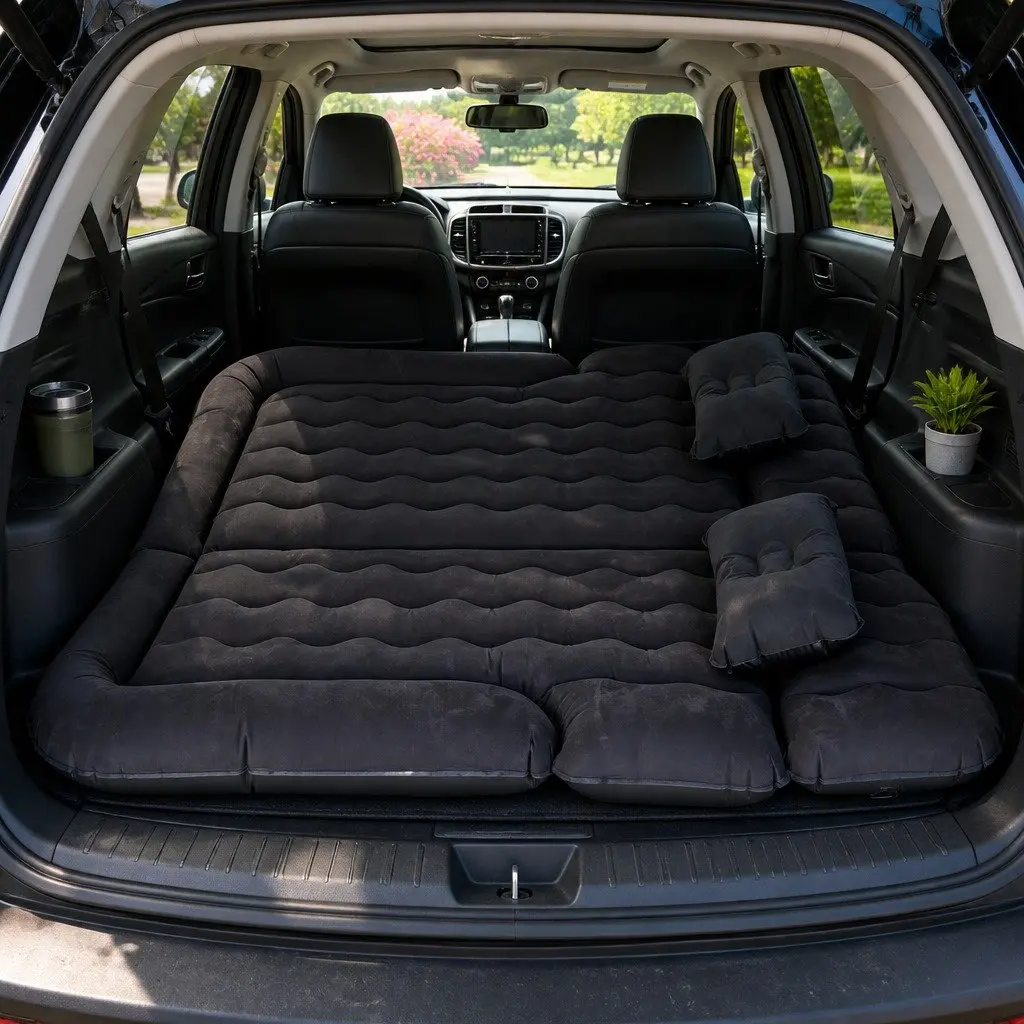 Car Mattress Inflatable SUV Back Seat Camping Bed 175x130cm Black with Pillows