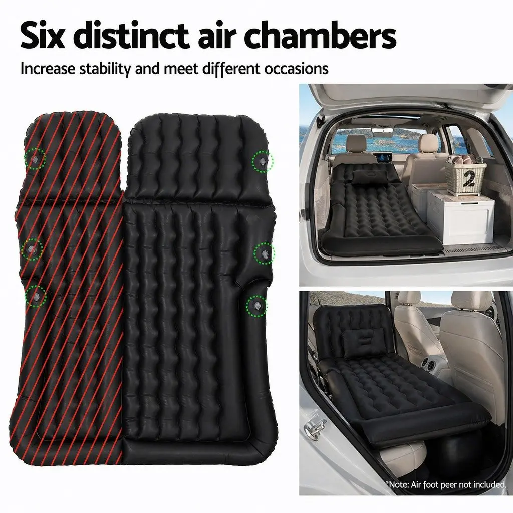 Car Mattress Inflatable SUV Back Seat Camping Bed 175x130cm Black with Pillows