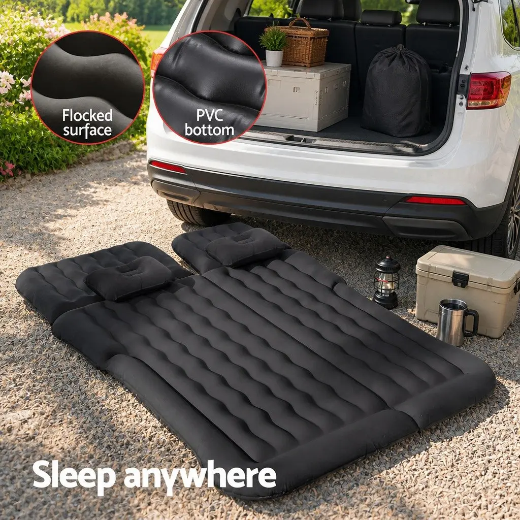 Car Mattress Inflatable SUV Back Seat Camping Bed 175x130cm Black with Pillows