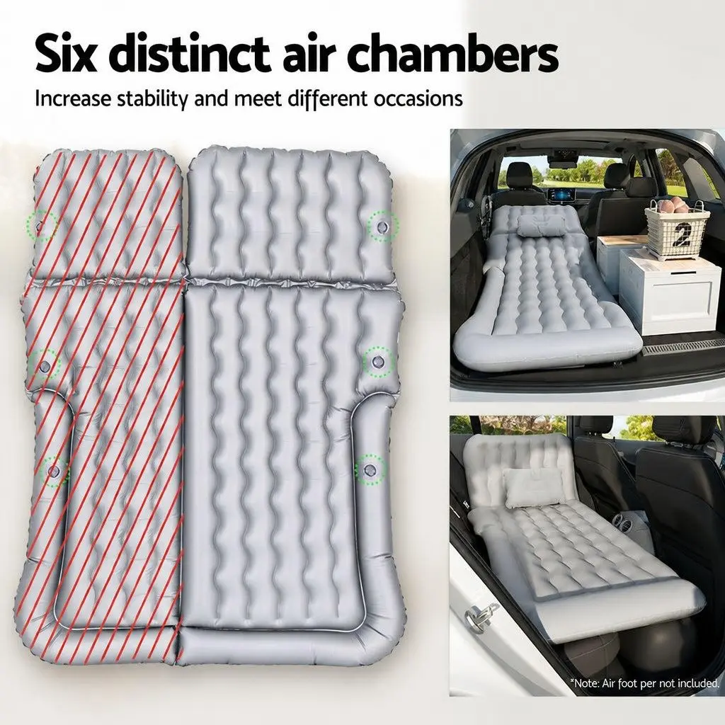 Car Mattress Inflatable SUV Back Seat Camping Bed 175x130cm Grey Portable Sleep
