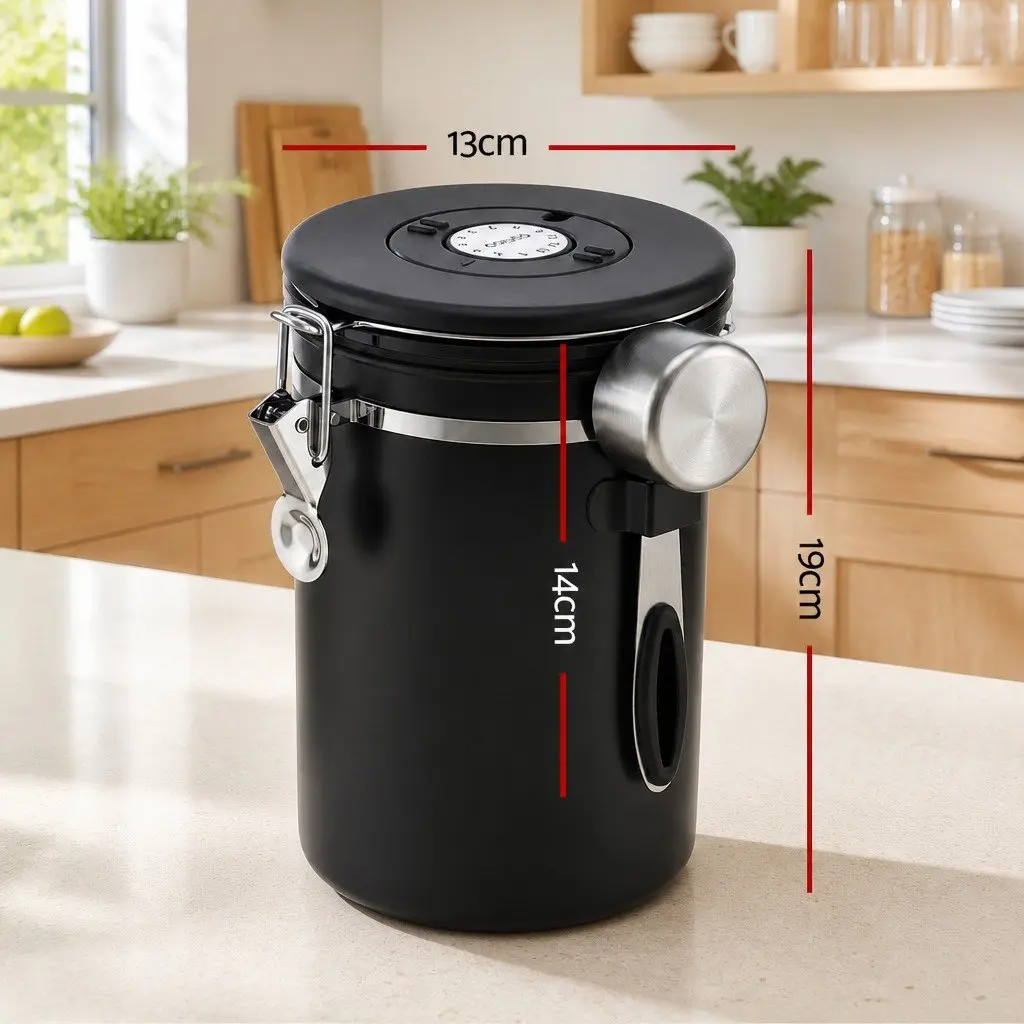 Stainless Steel Coffee Bean Storage Container with Viewing Window 1.8L