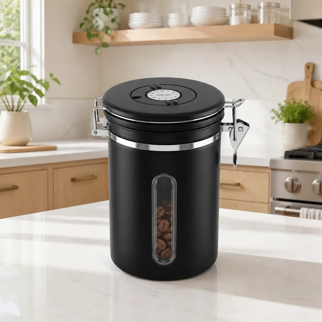 Stainless Steel Coffee Bean Storage Container with Viewing Window 1.8L