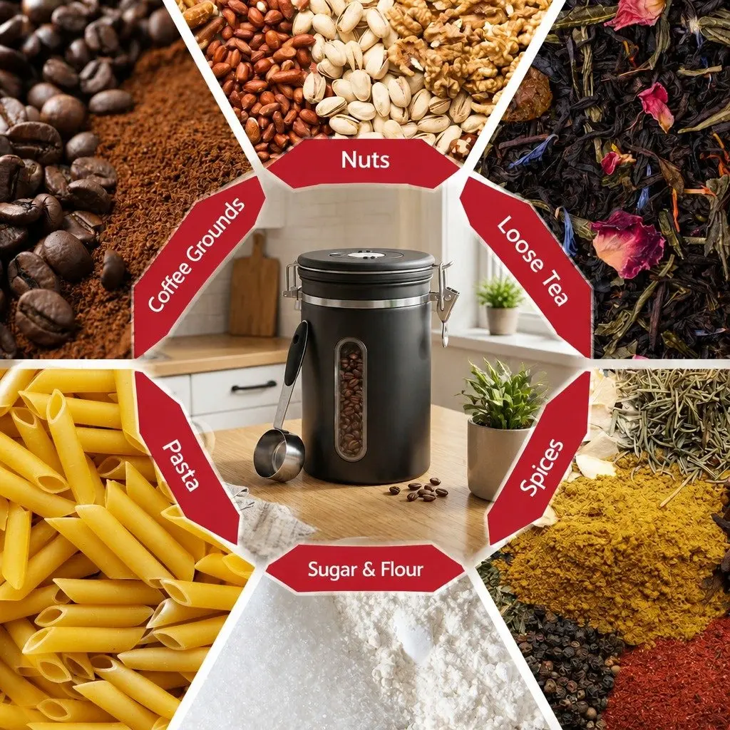 Stainless Steel Coffee Bean Storage Container with Viewing Window 1.8L