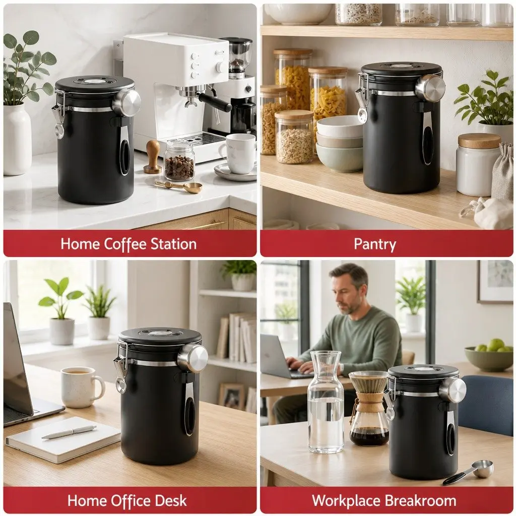 Stainless Steel Coffee Bean Storage Container with Viewing Window 1.8L