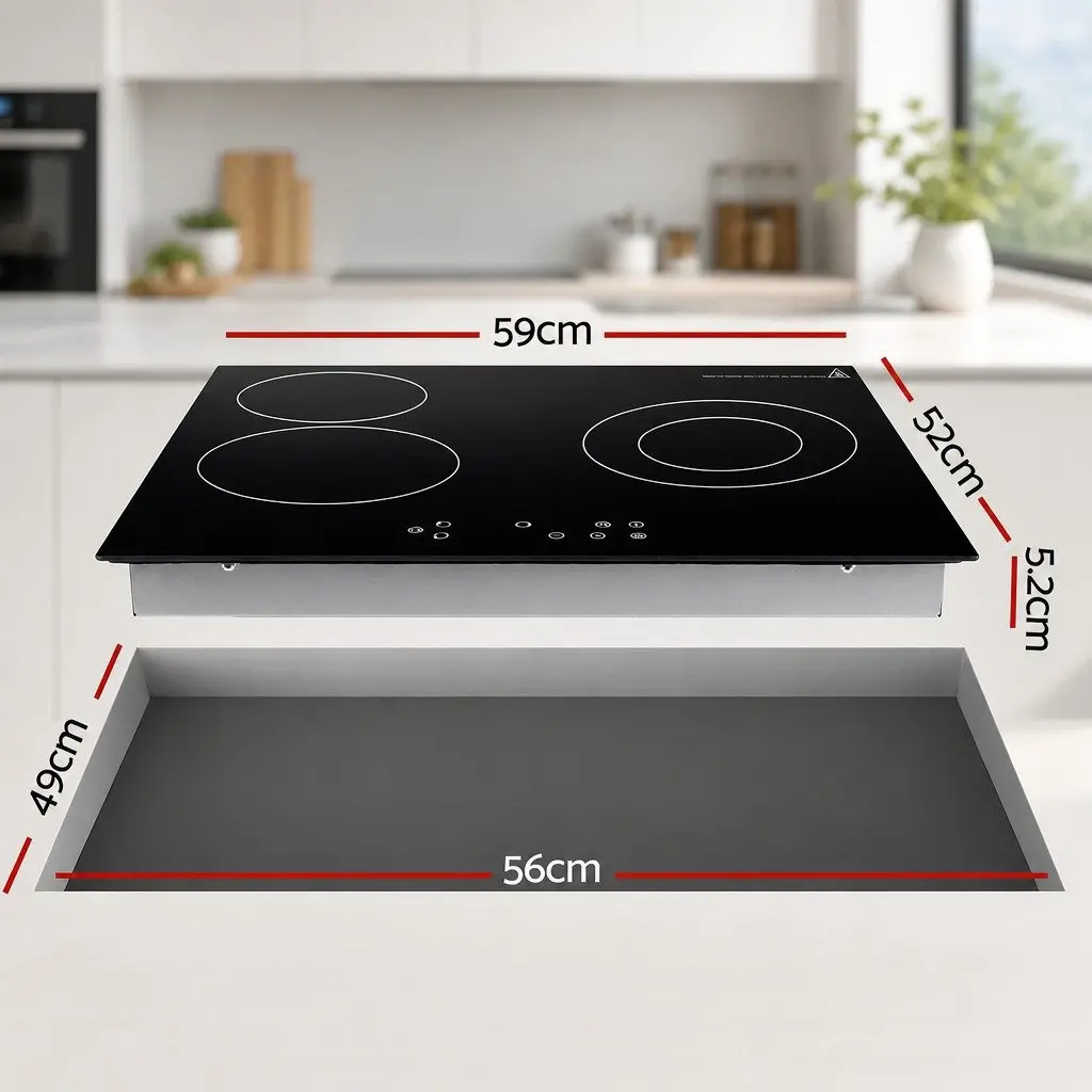 60cm Electric Ceramic Cooktop Touch Control Black Glass Hob 4 Cooking Zones