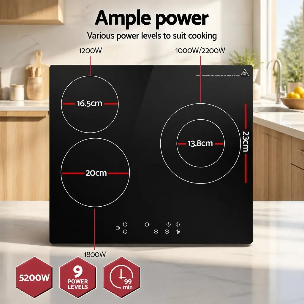 60cm Electric Ceramic Cooktop Touch Control Black Glass Hob 4 Cooking Zones
