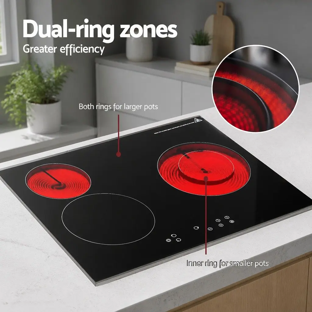 60cm Electric Ceramic Cooktop Touch Control Black Glass Hob 4 Cooking Zones