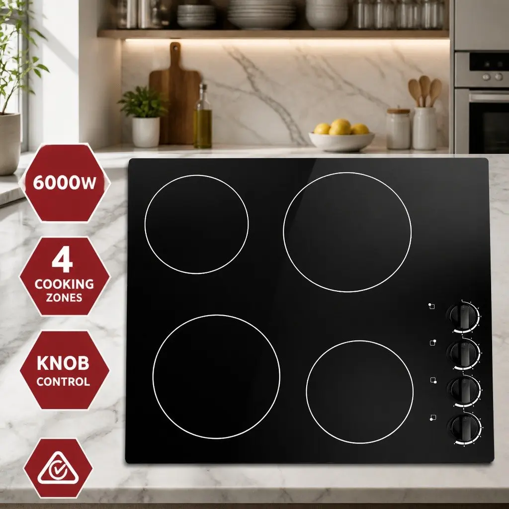 Ceramic Electric Cooktop 60cm 4 Zone Built-in Kitchen Stove Hob Knob Control