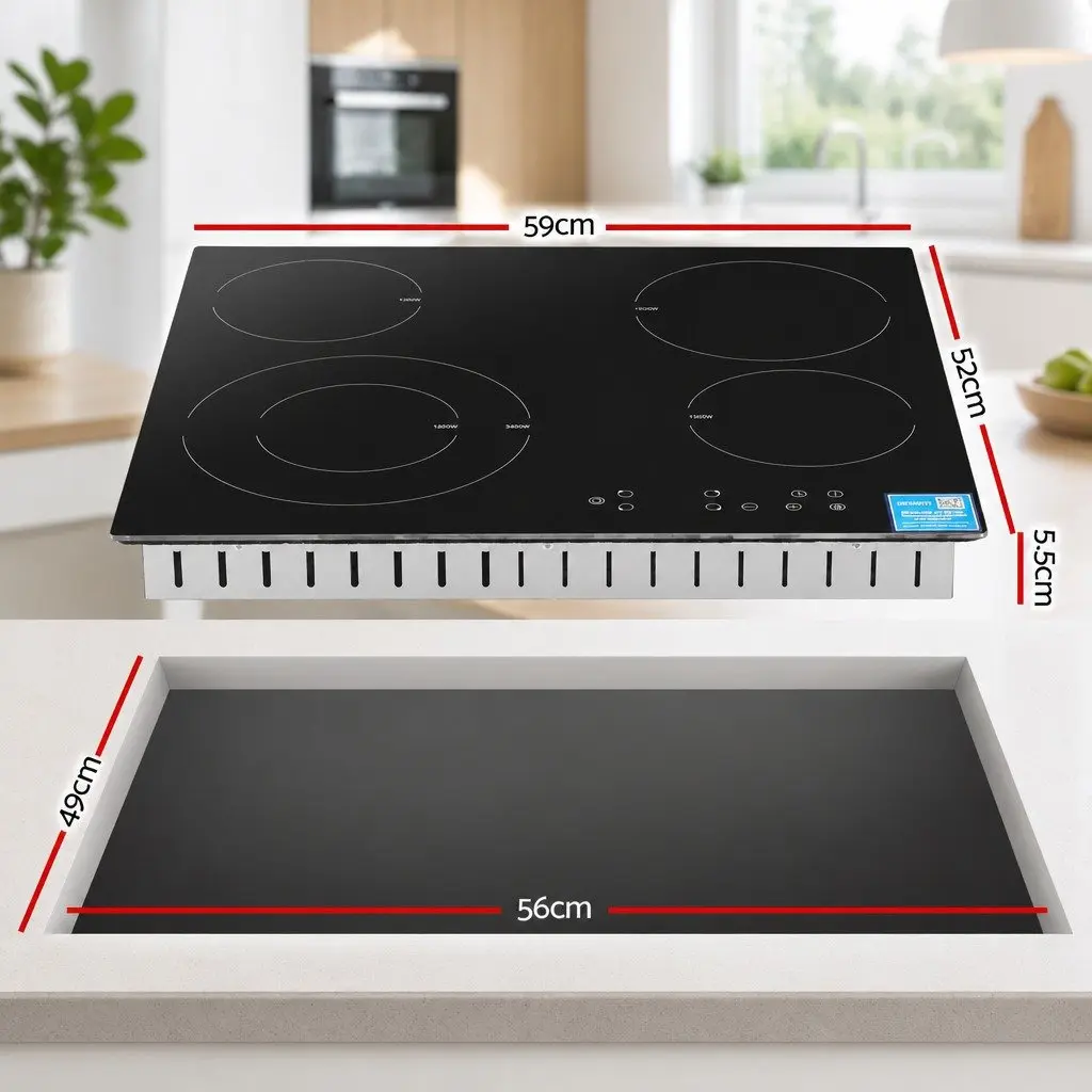Ceramic Cooktop 5 Cooking Zone Touch Control 7600W Black Glass