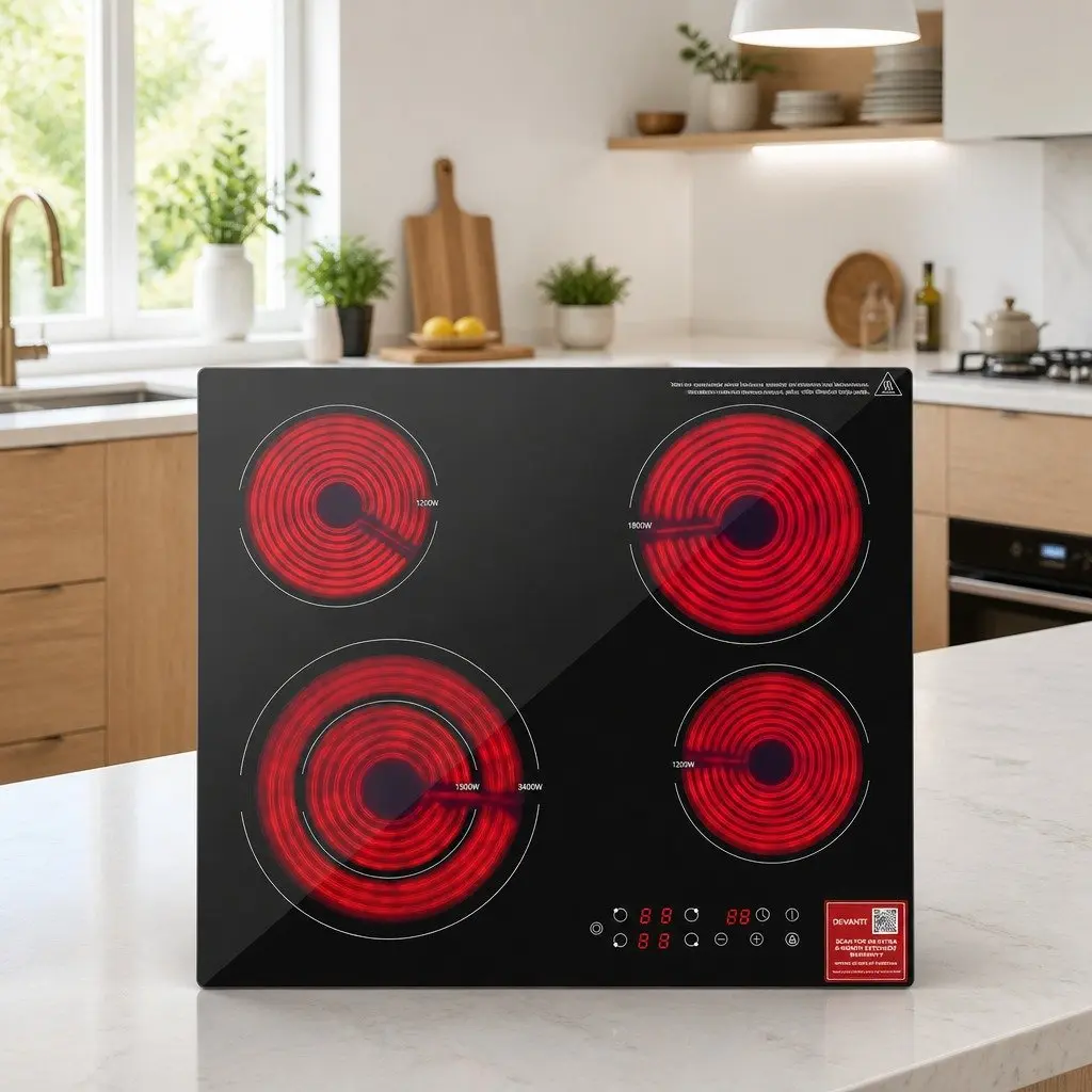 Ceramic Cooktop 5 Cooking Zone Touch Control 7600W Black Glass