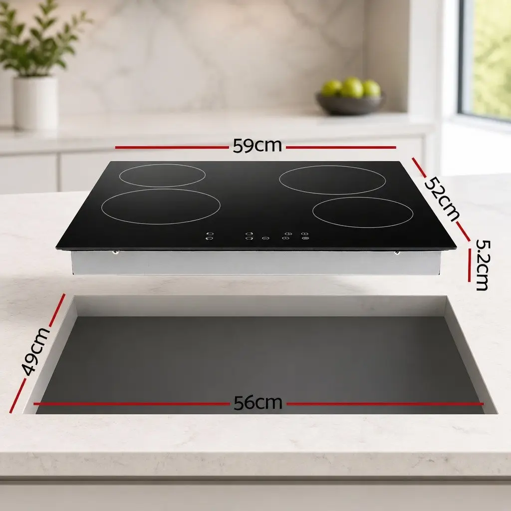 Electric Ceramic Cooktop 60cm Black Touch Control 4 Cooking Zones 6000W