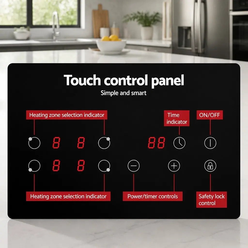Electric Ceramic Cooktop 60cm Black Touch Control 4 Cooking Zones 6000W