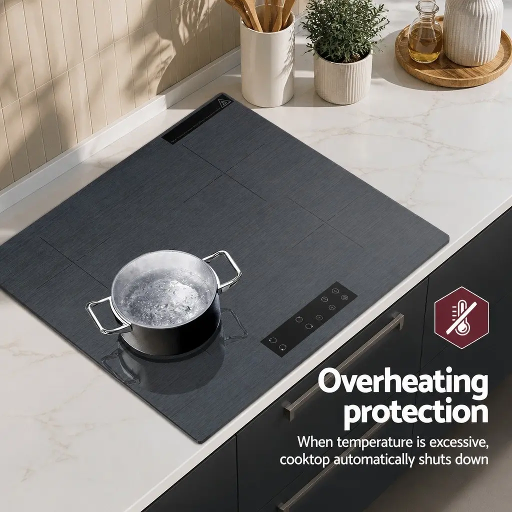 Electric Cooktop 60cm 4 Zone Touch Control Brushed Grey Ceramic Glass Surface