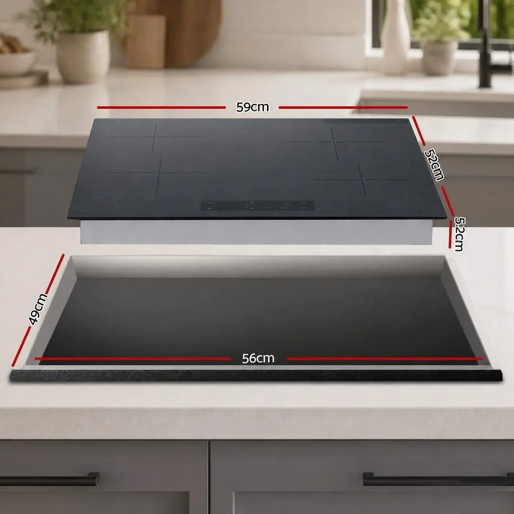 Electric Cooktop 60cm 4 Zone Touch Control Brushed Grey Ceramic Glass Surface