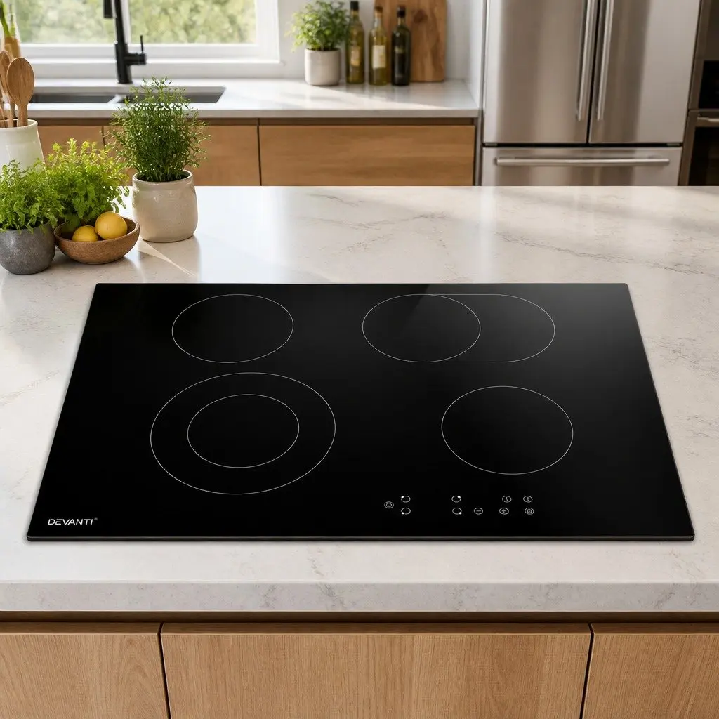 Electric Ceramic Cooktop 77cm Black Glass 6 Cooking Zones Touch Control
