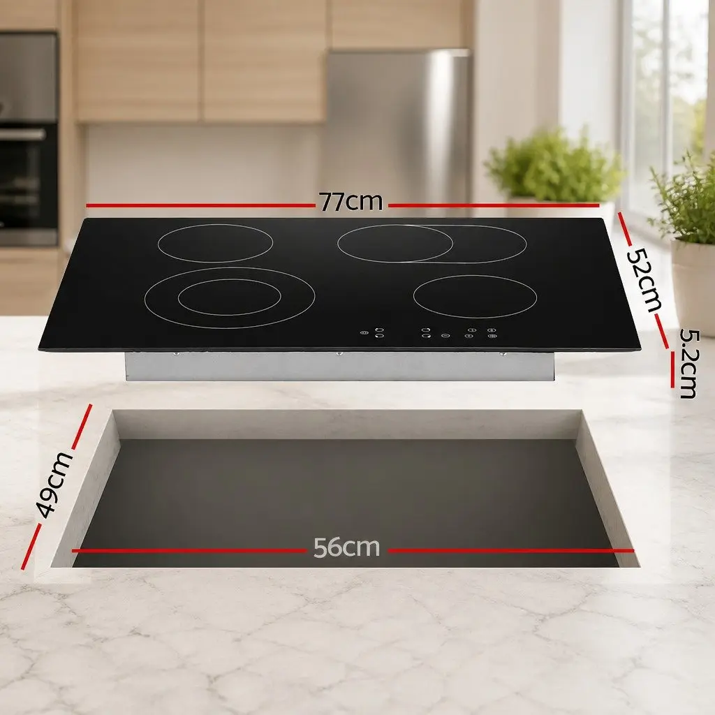 Electric Ceramic Cooktop 77cm Black Glass 6 Cooking Zones Touch Control