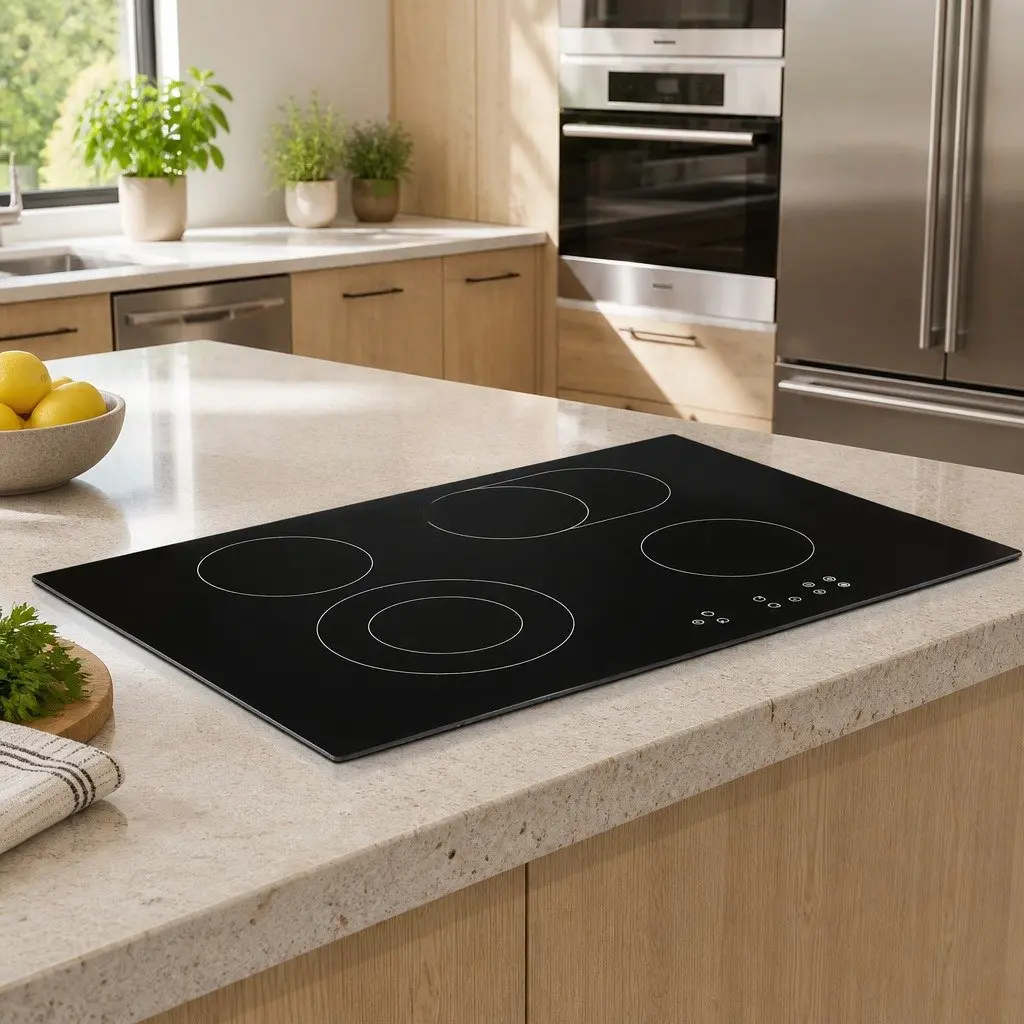 Electric Ceramic Cooktop 77cm Black Glass 6 Cooking Zones Touch Control