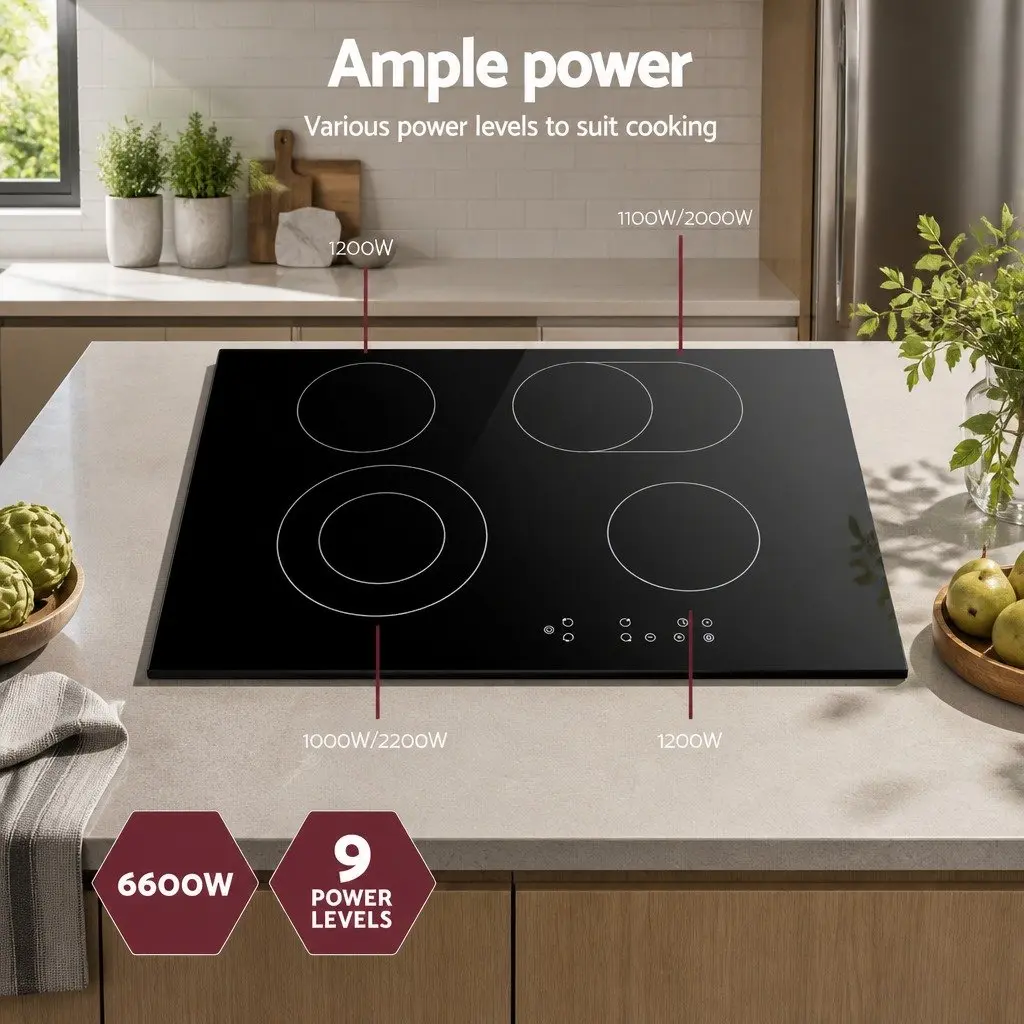 Electric Ceramic Cooktop 77cm Black Glass 6 Cooking Zones Touch Control