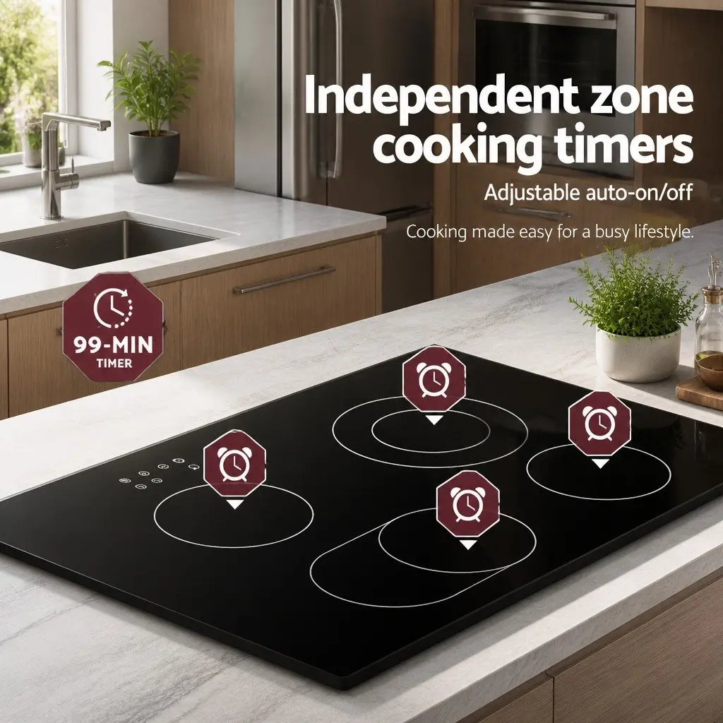 Electric Ceramic Cooktop 77cm Black Glass 6 Cooking Zones Touch Control