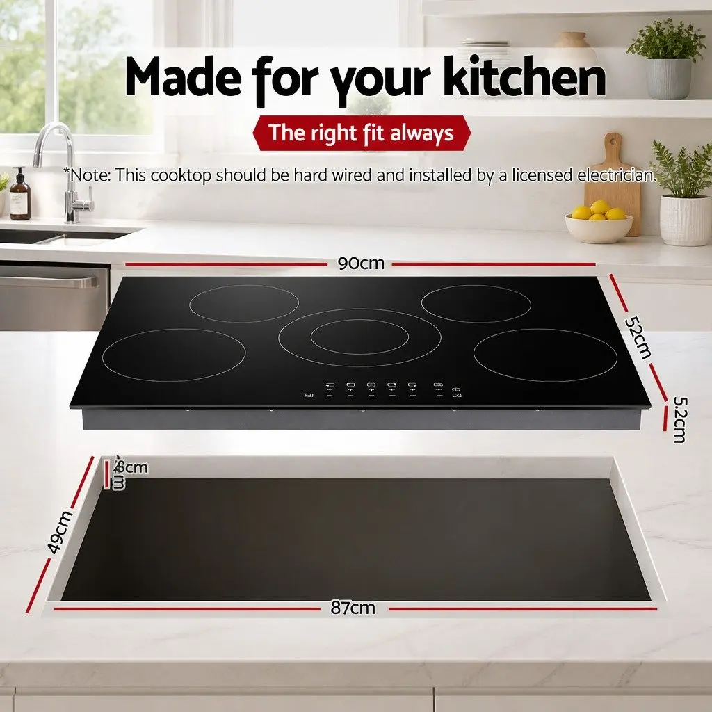 Electric Ceramic Cooktop 90cm Built-in 6 Cooking Zones Touch Control Kitchen Hob