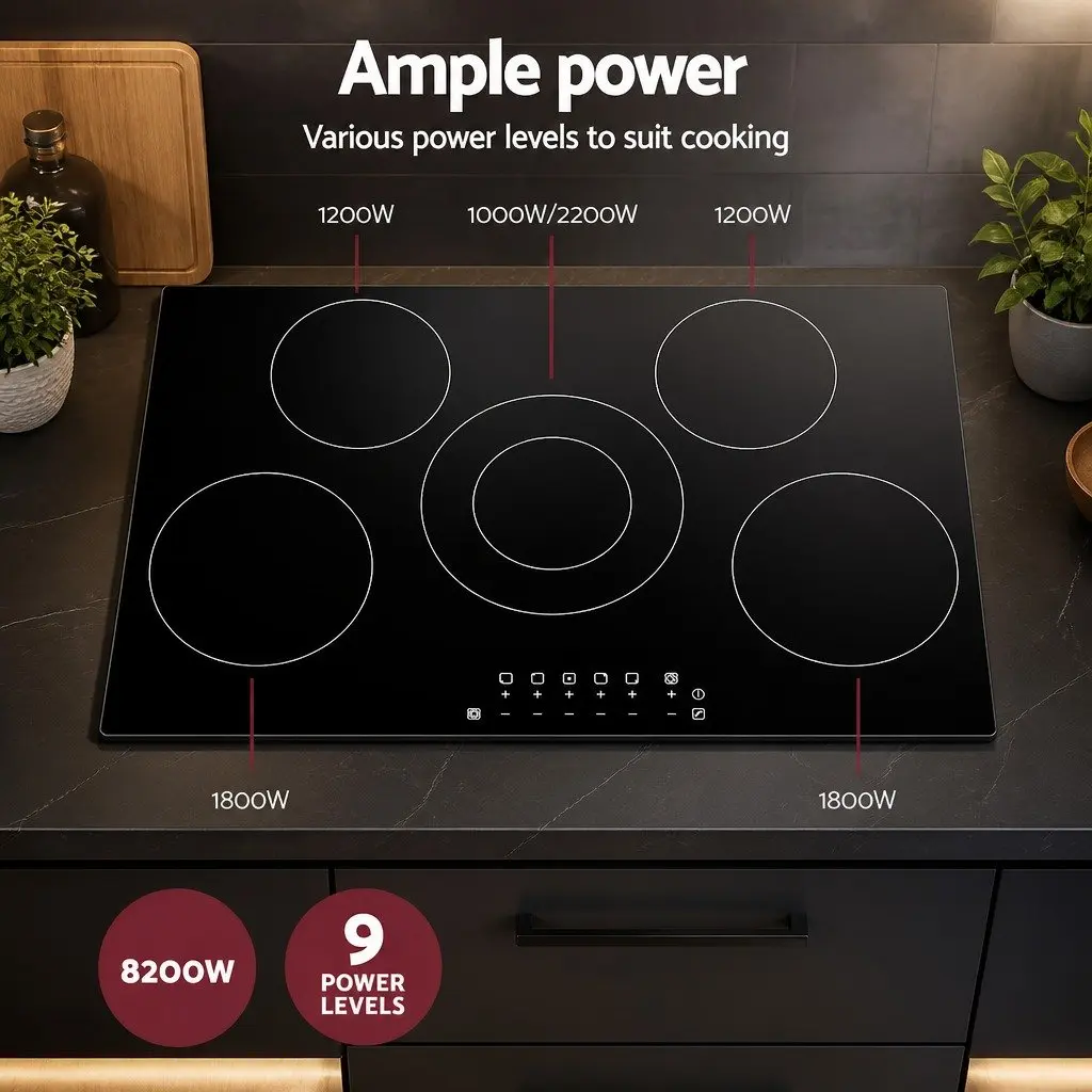 Electric Ceramic Cooktop 90cm Built-in 6 Cooking Zones Touch Control Kitchen Hob