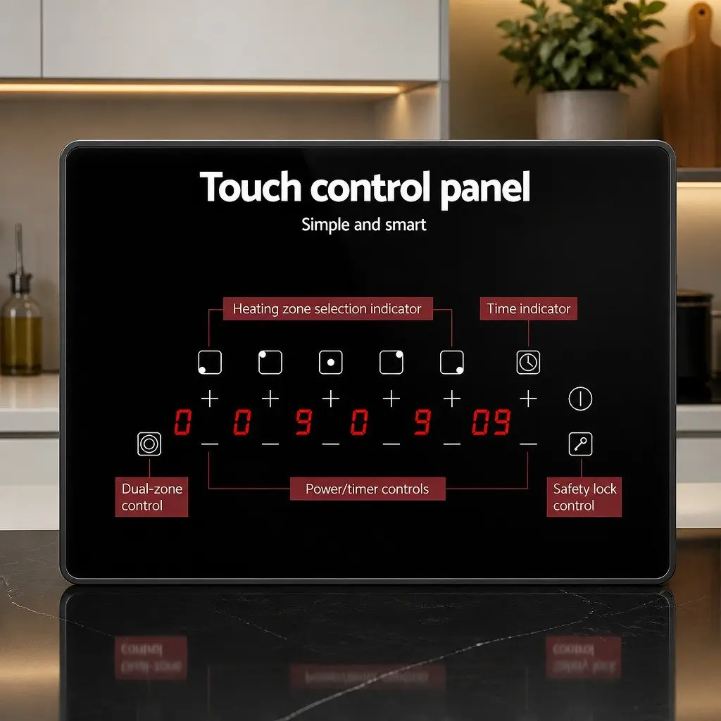 Electric Ceramic Cooktop 90cm Built-in 6 Cooking Zones Touch Control Kitchen Hob
