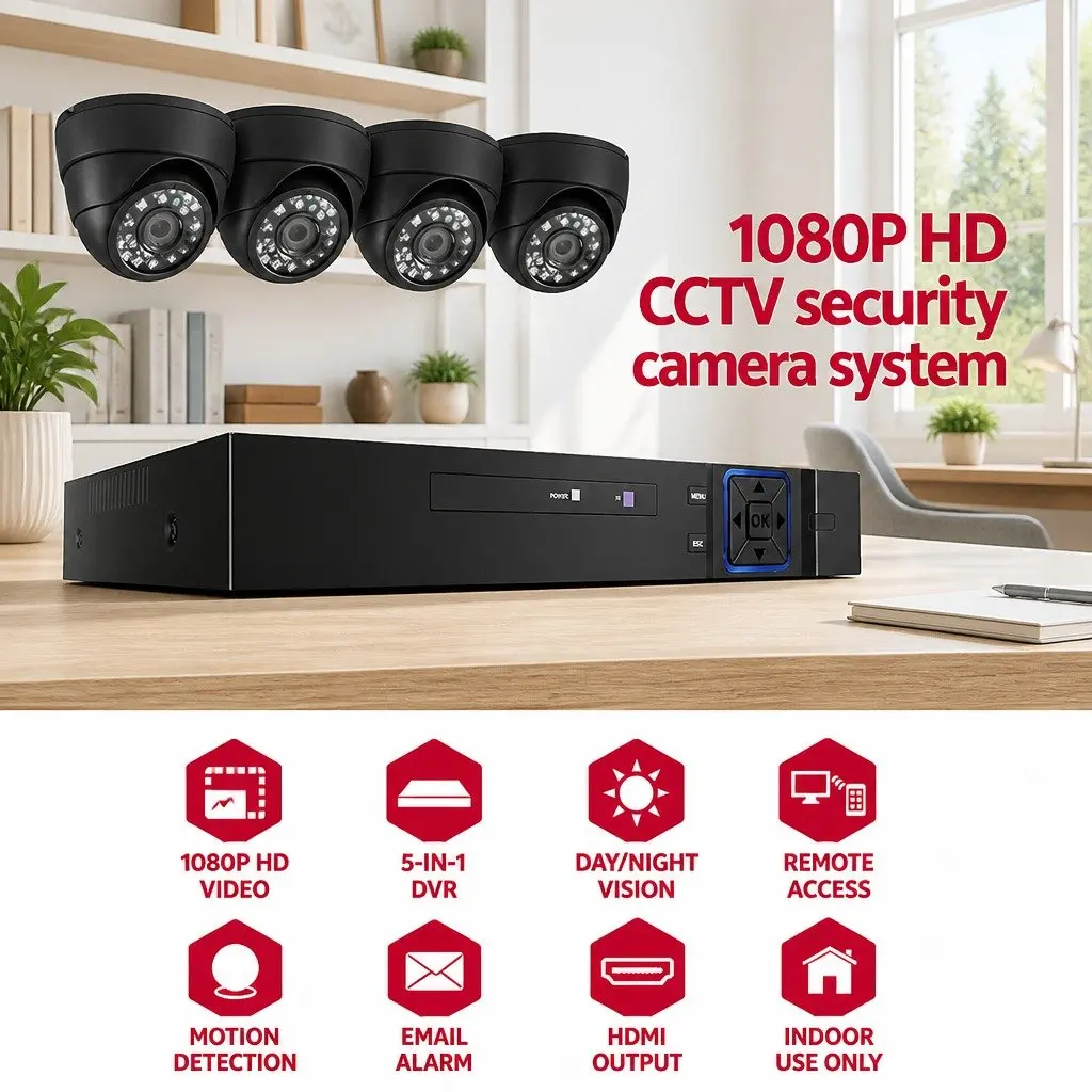 1080P 4CH DVR Security Camera System Indoor Surveillance Kit with 4 Dome Cameras