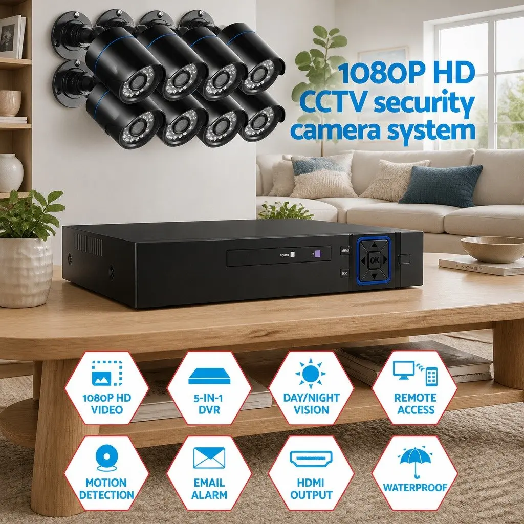 1080P Security Camera System 8 Channel with DVR and 8 CCTV Bullet Cameras Indoor Outdoor
