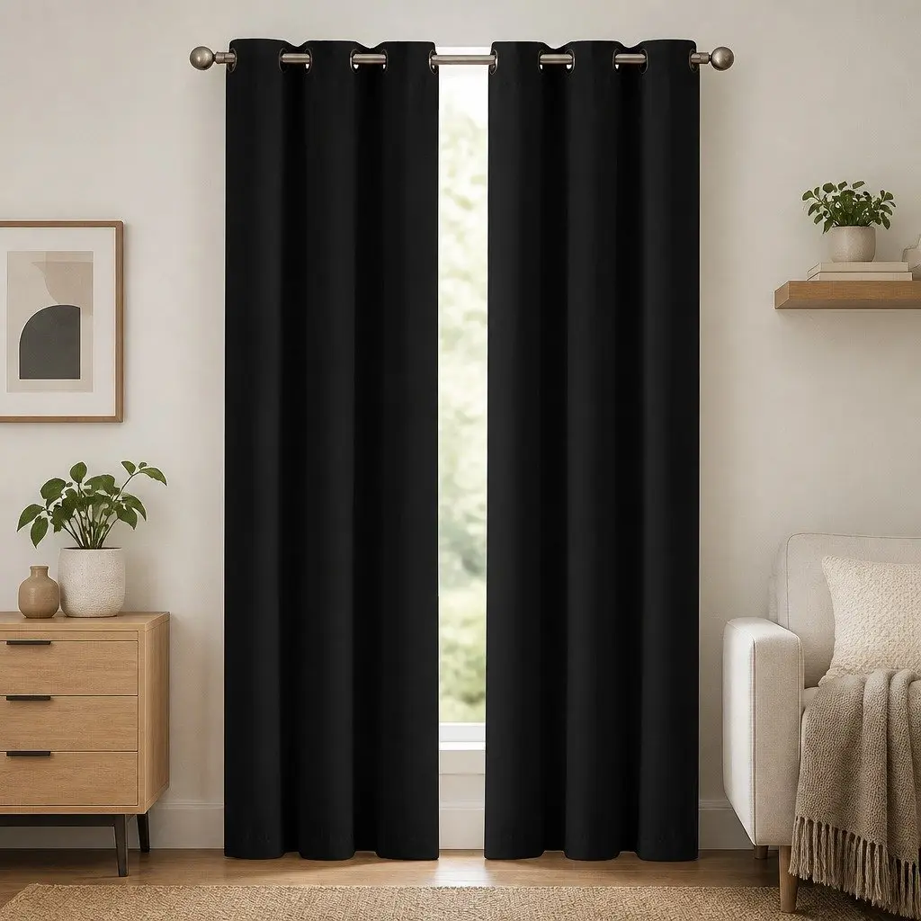 Blockout Curtain Panels Eyelet Triple Layer Noise Reduction 132cm 160cm