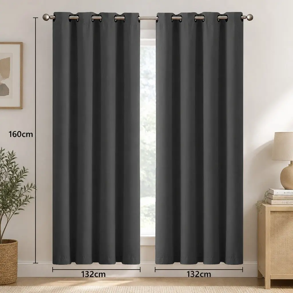 Blackout Curtain Panels Triple Layer Eyelet Charcoal 132cm Width 160cm Drop