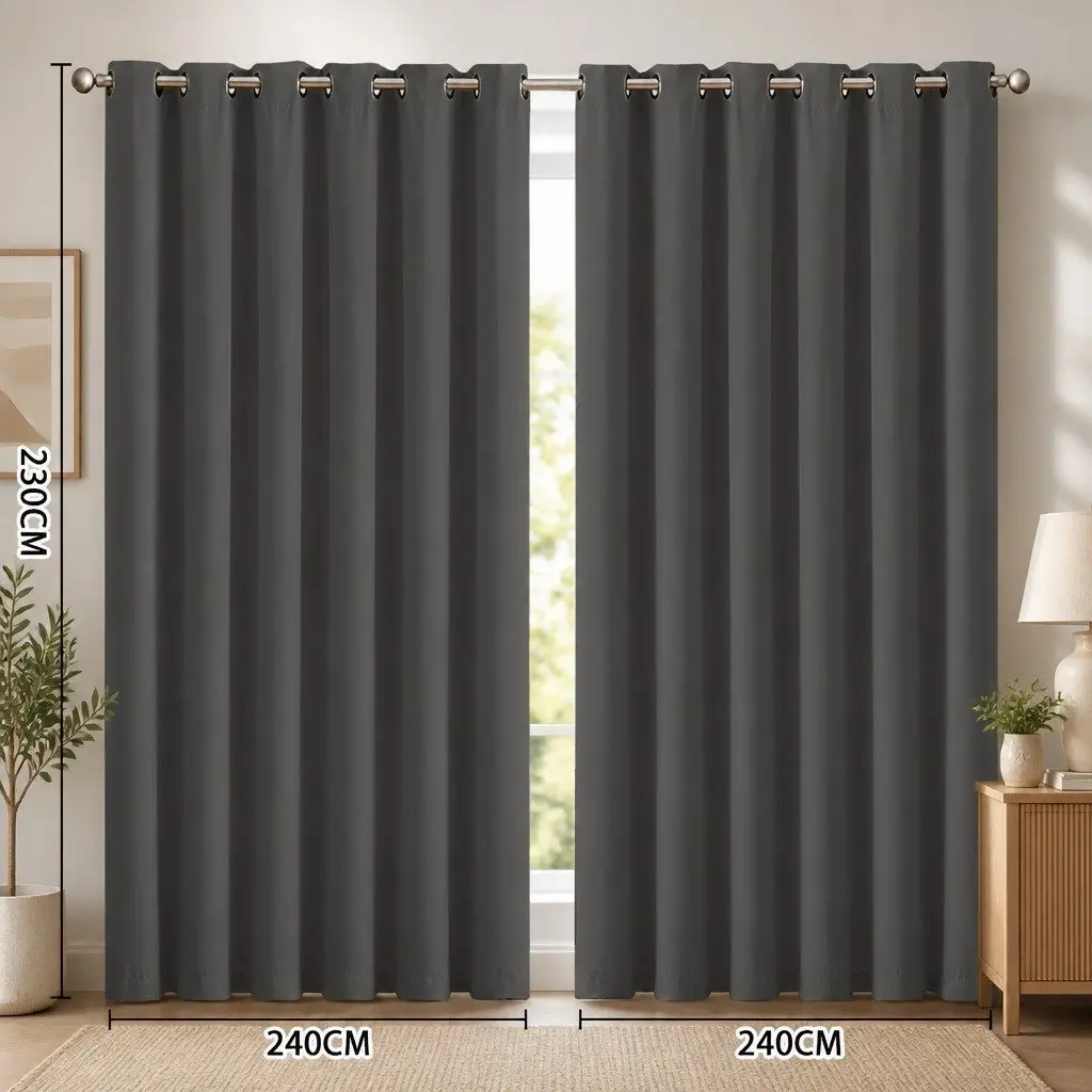 Blackout Curtain Panels Triple Layer Noise Insulation Heat Block Charcoal 2pc