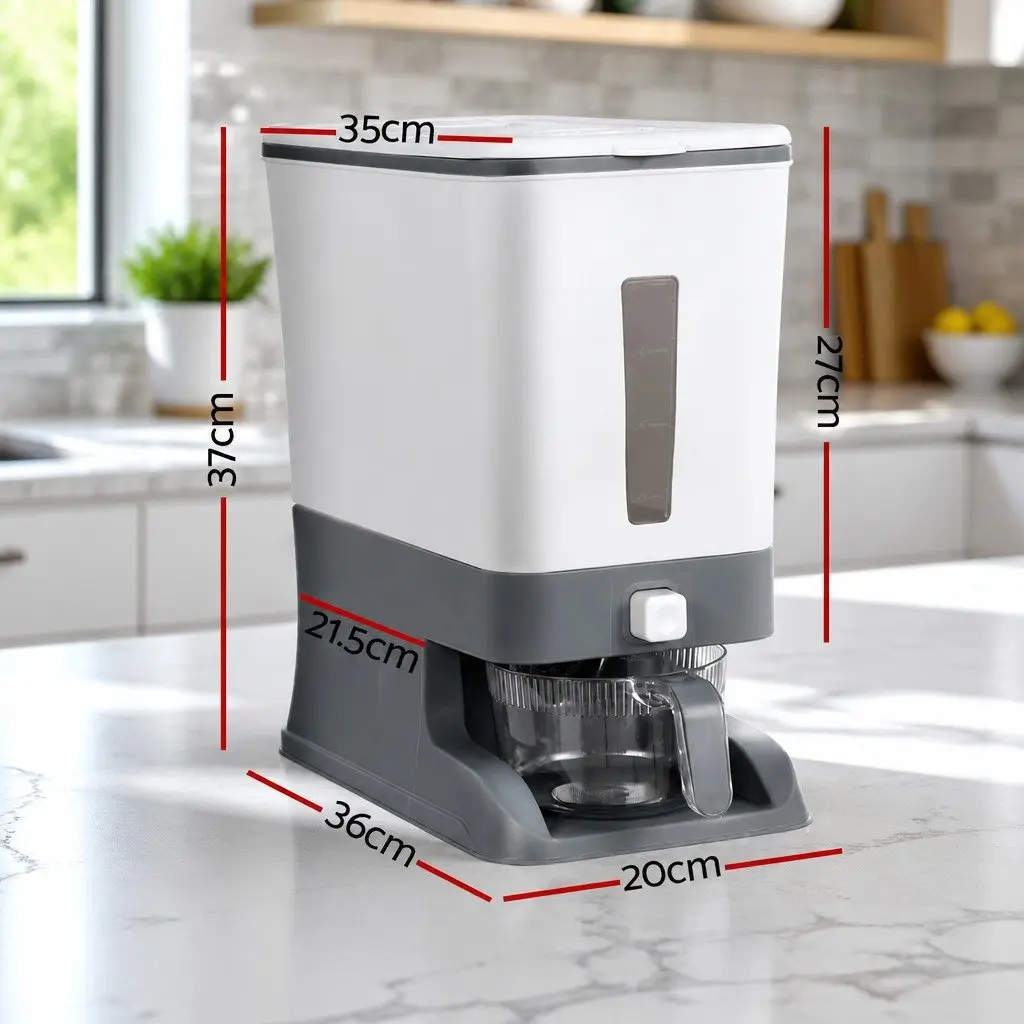 Cereal Dispenser Airtight Food Storage Container 12kg with One-Press Output and Removable Top Cover