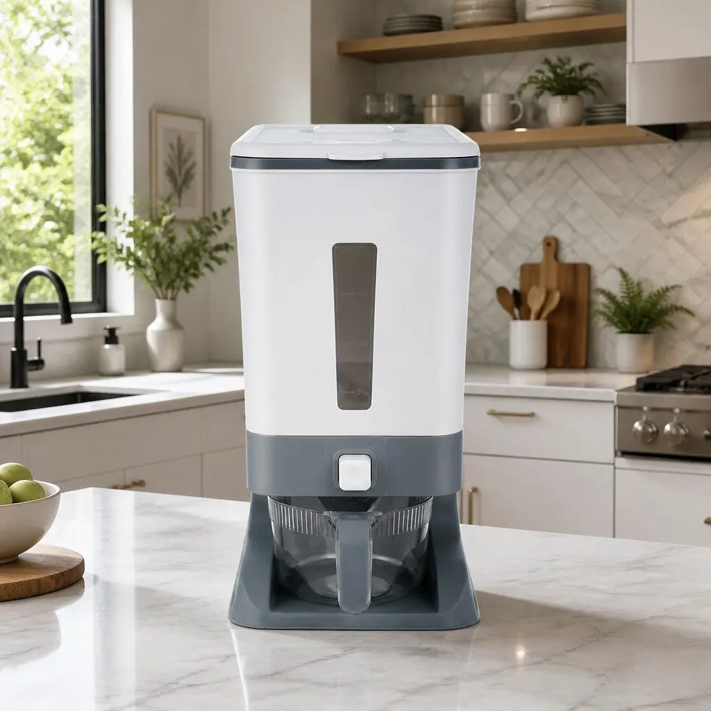 Cereal Dispenser Airtight Food Storage Container 12kg with One-Press Output and Removable Top Cover