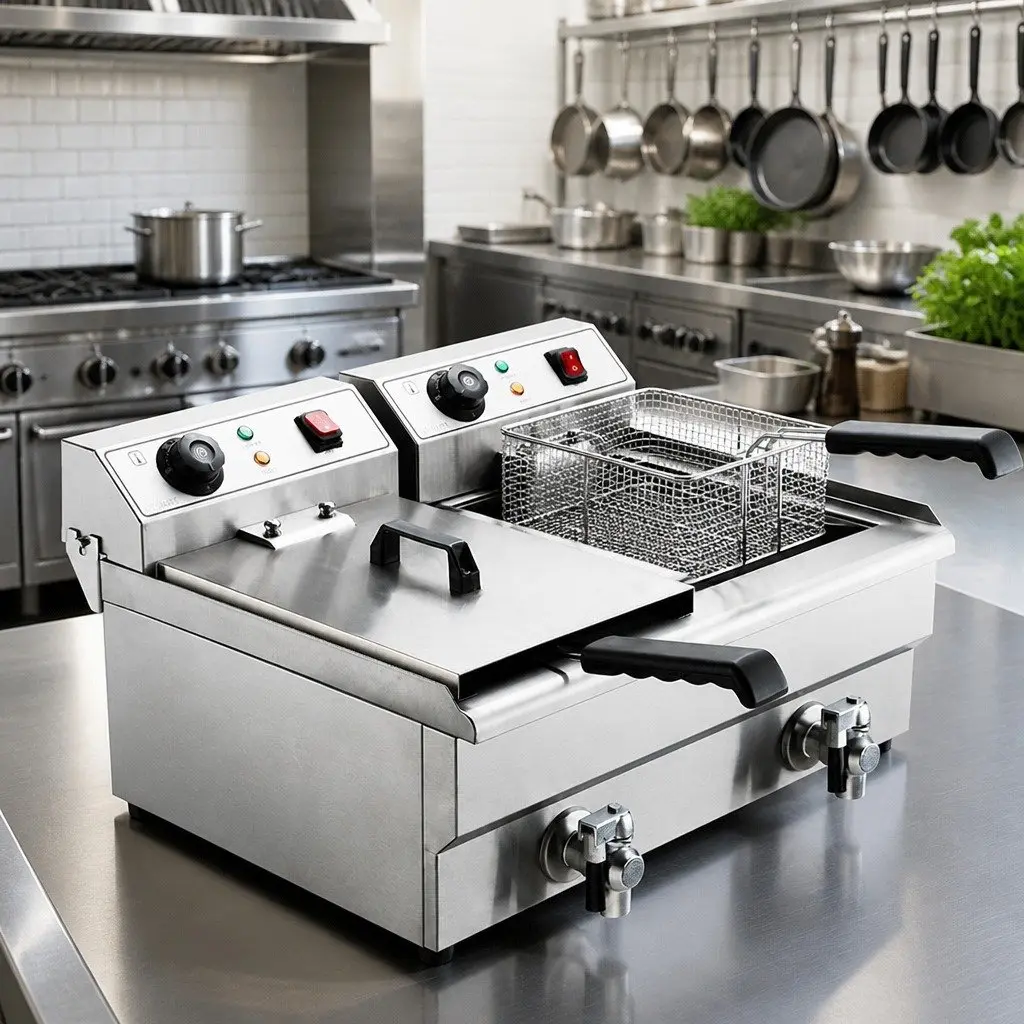 Commercial Electric Deep Fryer Dual Tank 20L Stainless Steel