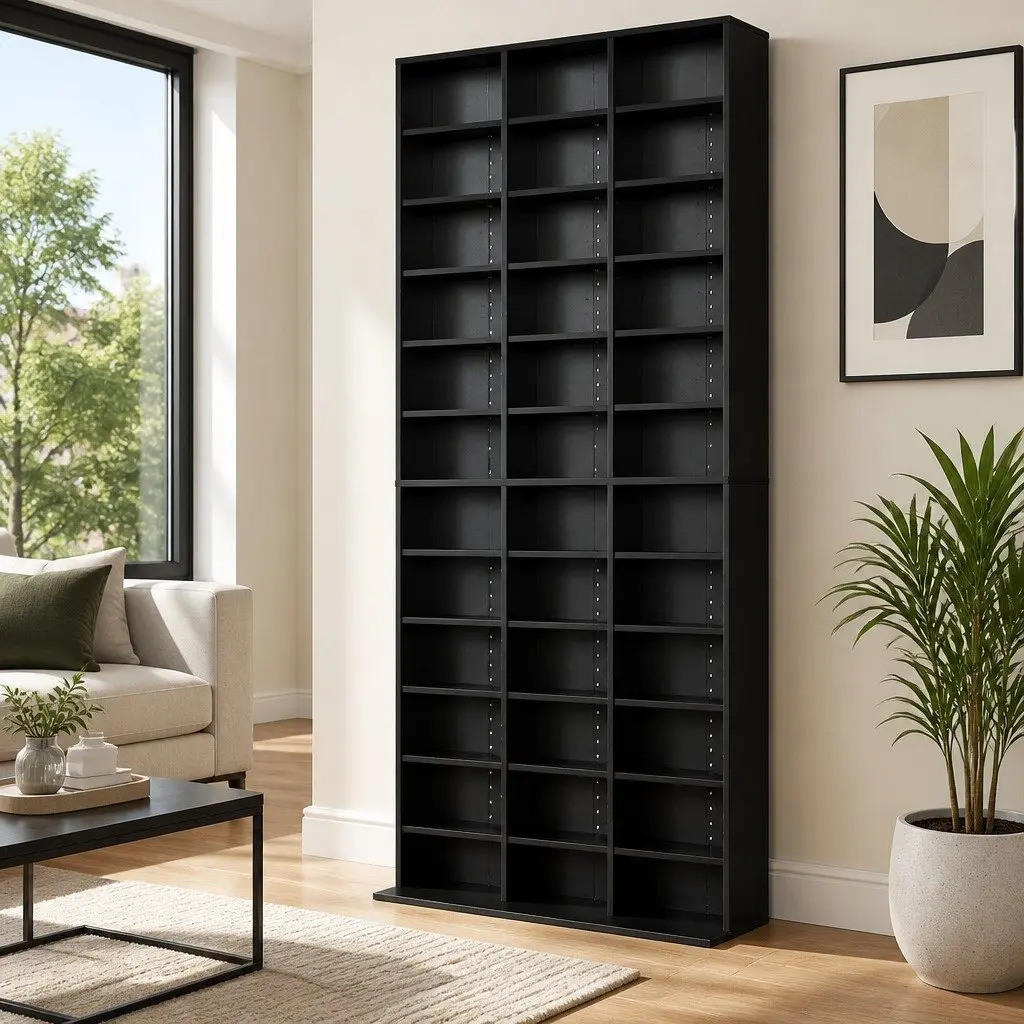 CD DVD Bookshelf Storage Rack Adjustable Shelves Black Display Unit