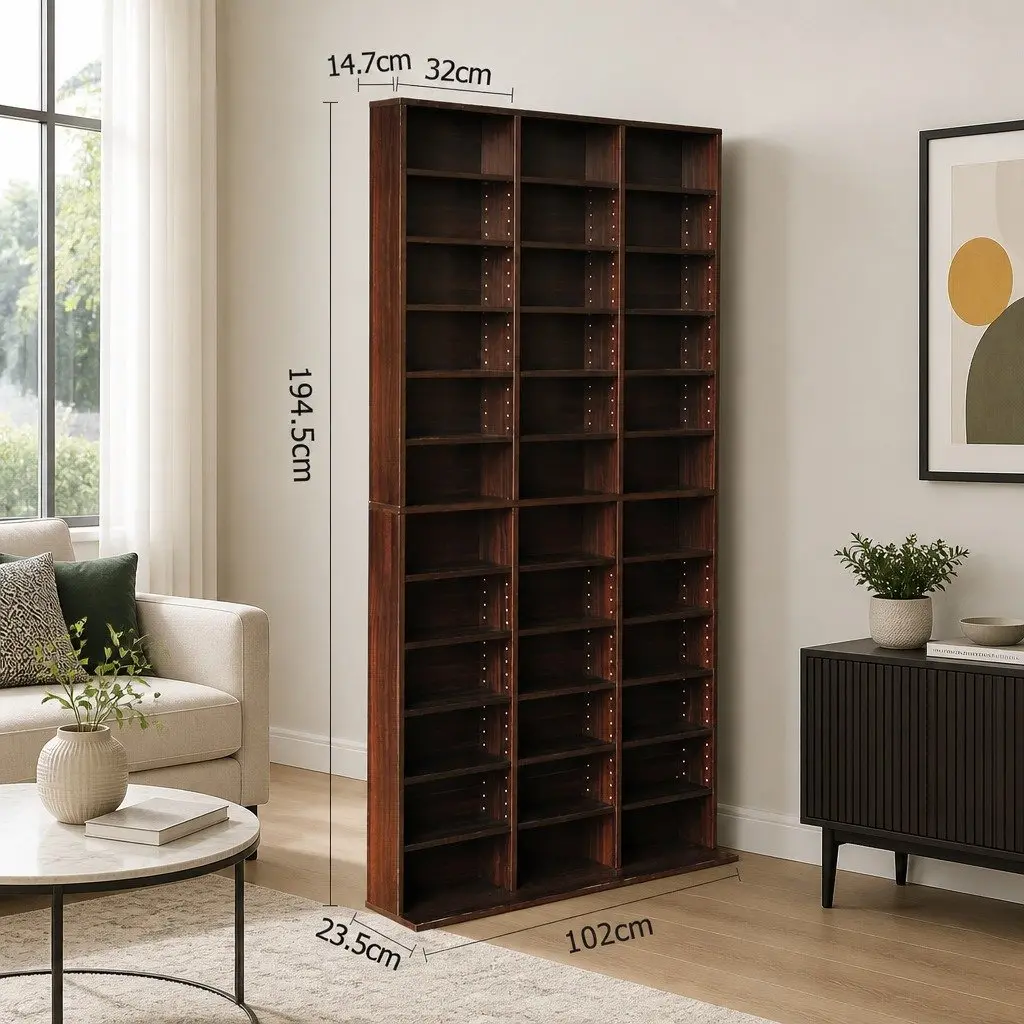 CD DVD Bookshelf Storage Rack Adjustable Shelves Media Organizer Display Unit
