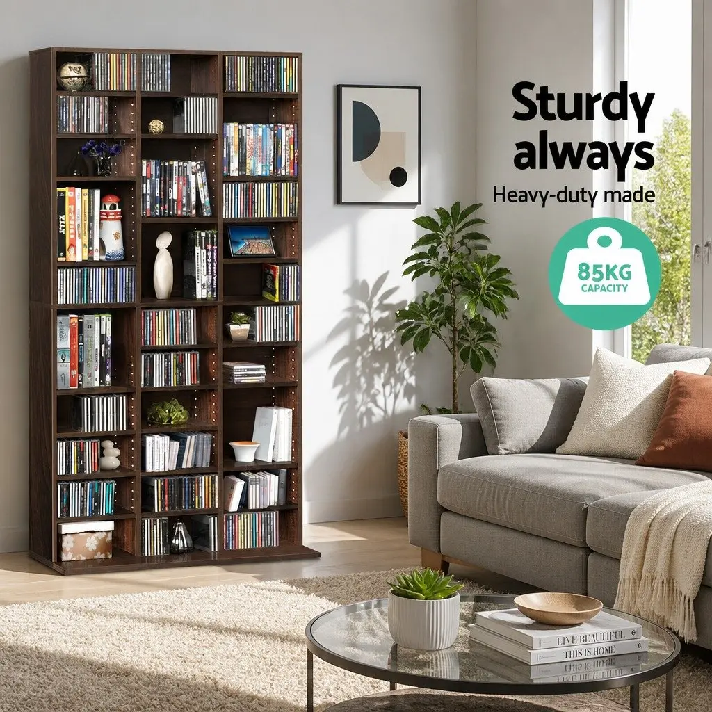 CD DVD Bookshelf Storage Rack Adjustable Shelves Media Organizer Display Unit