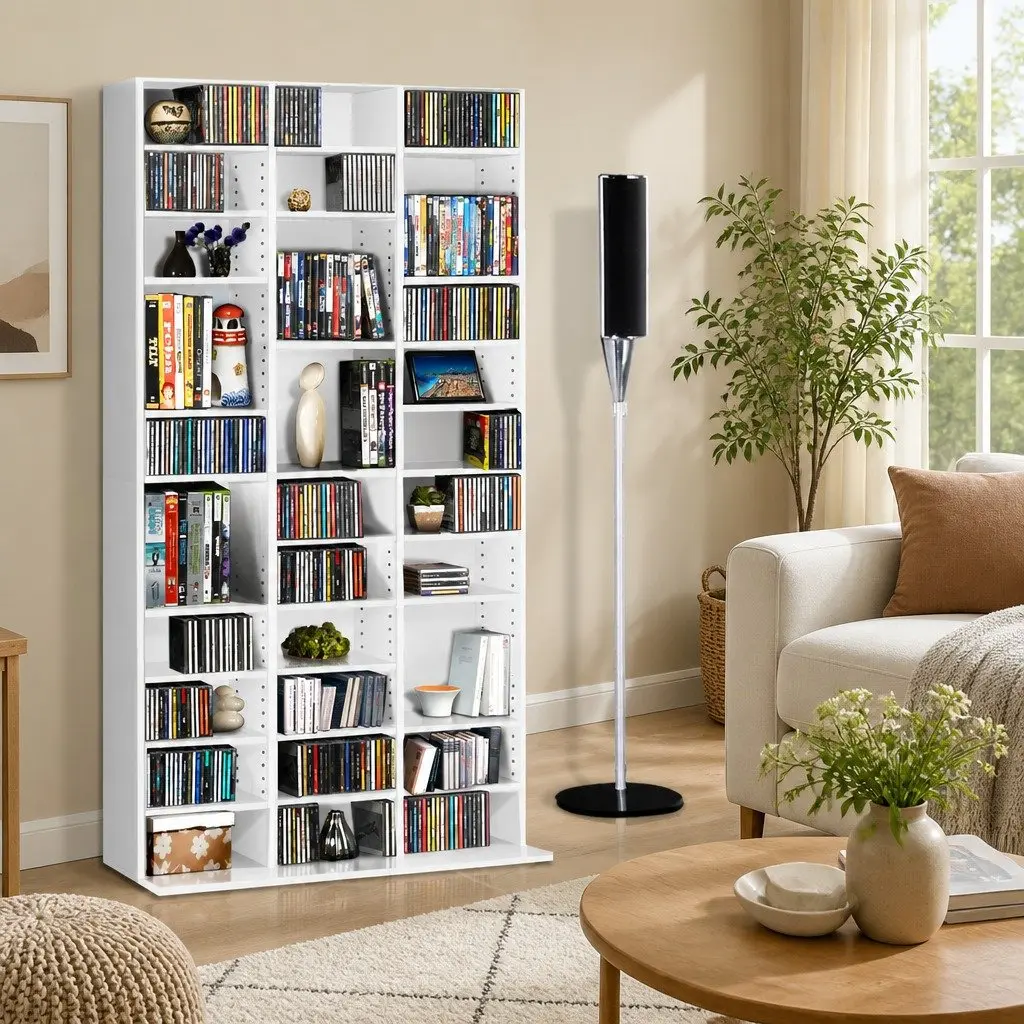 White Particle Board Bookshelf Adjustable Shelves 102cm x 23.5cm x 194.5cm