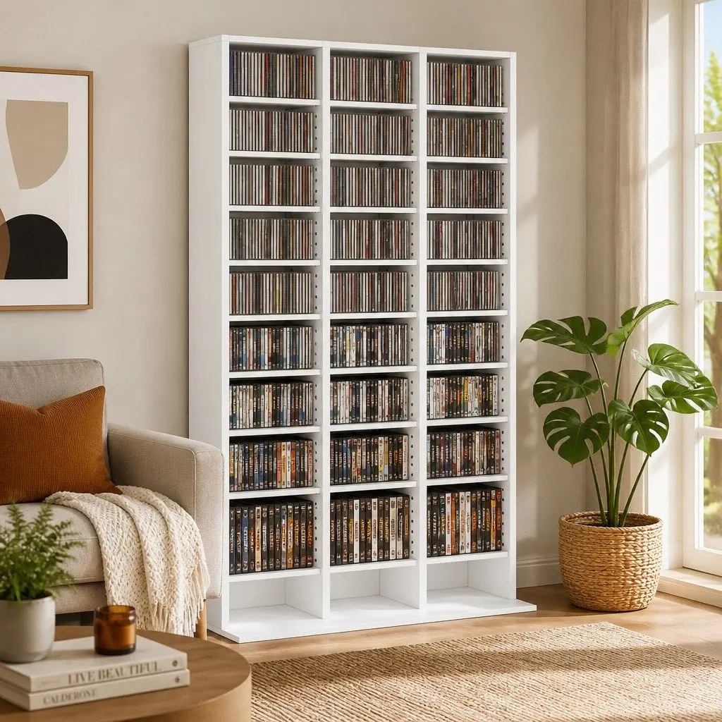 White Particle Board Bookshelf Adjustable Shelves 102cm x 23.5cm x 194.5cm