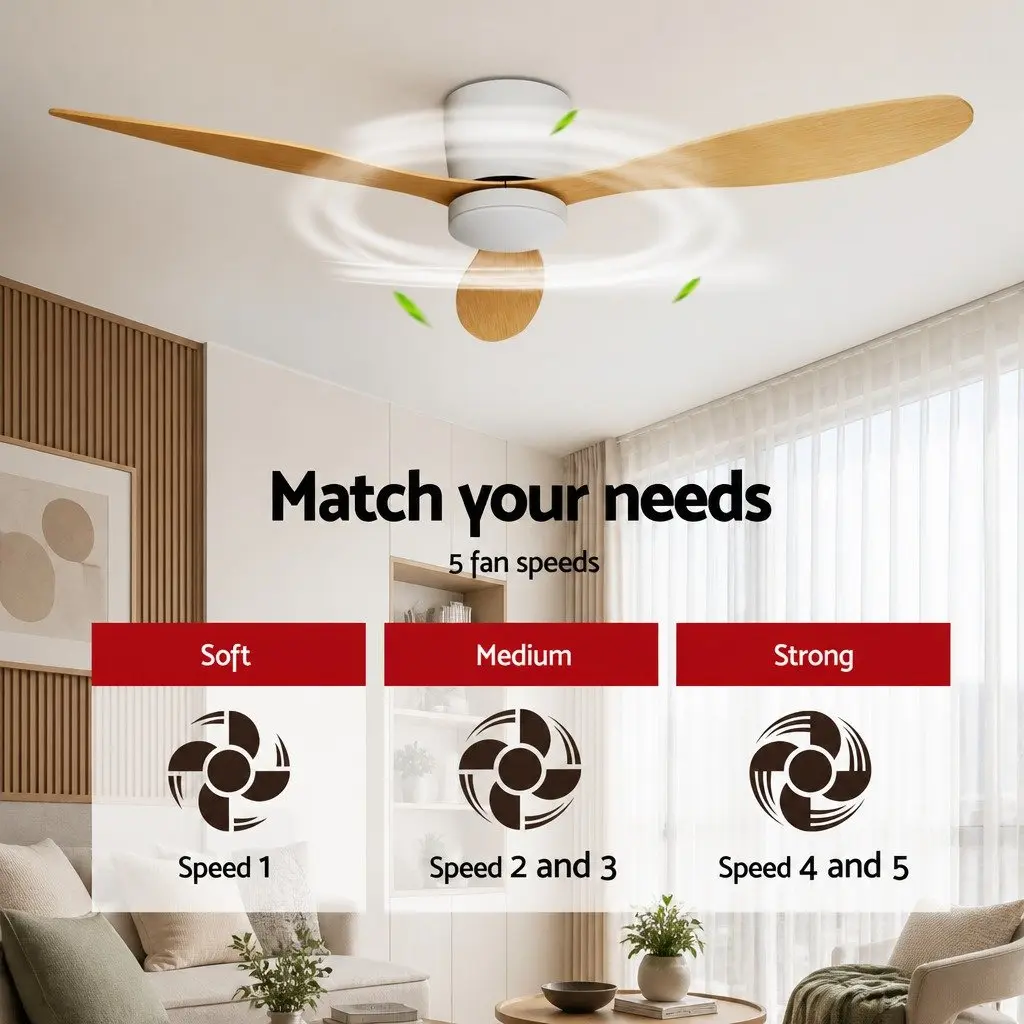 52 Inch Ceiling Fan DC Motor LED Light Remote Control Quiet Operation