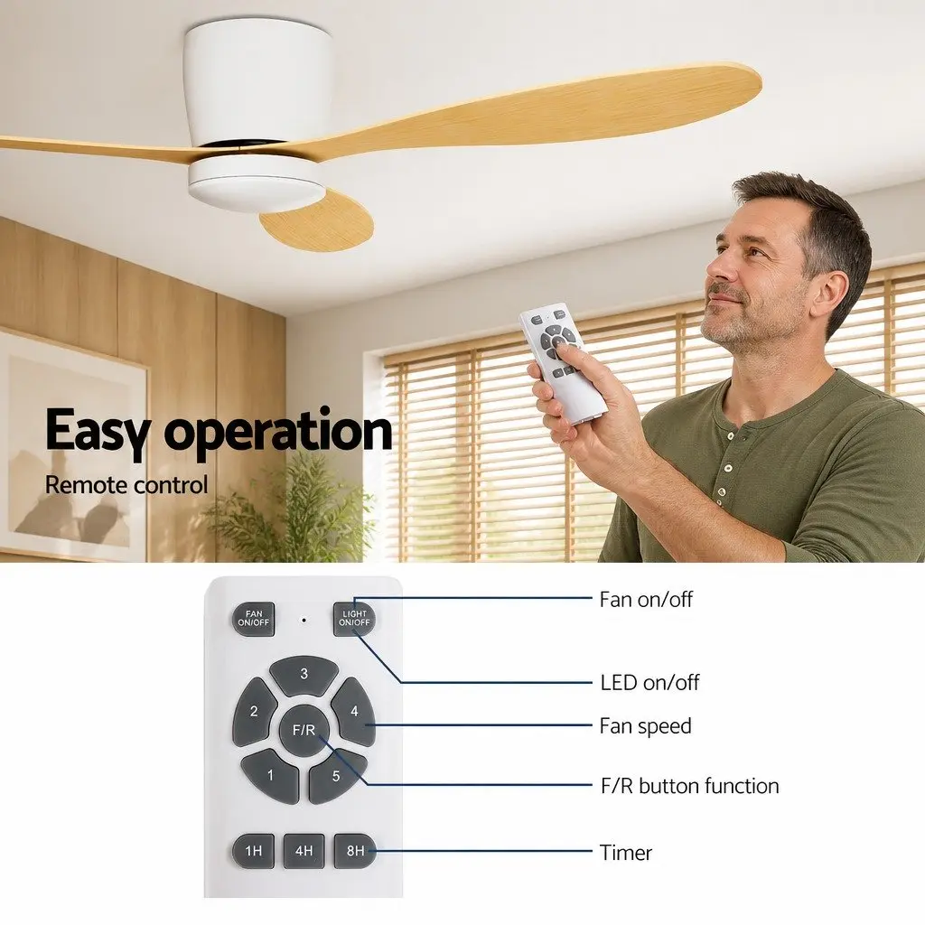 52 Inch Ceiling Fan DC Motor LED Light Remote Control Quiet Operation