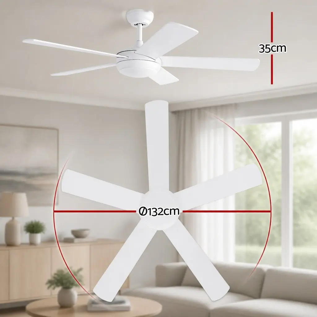 52 Inch Ceiling Fan DC Motor 5 Blades LED Light Remote Control White