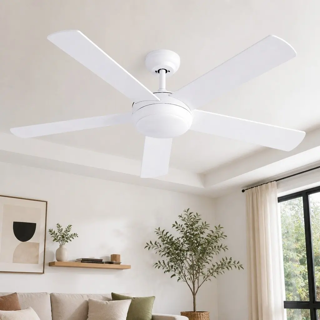 52 Inch Ceiling Fan DC Motor 5 Blades LED Light Remote Control White