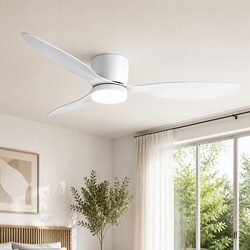 Ceiling Fan 52 Inch 3 Blade DC Motor LED Light Remote Control 6 Speed White