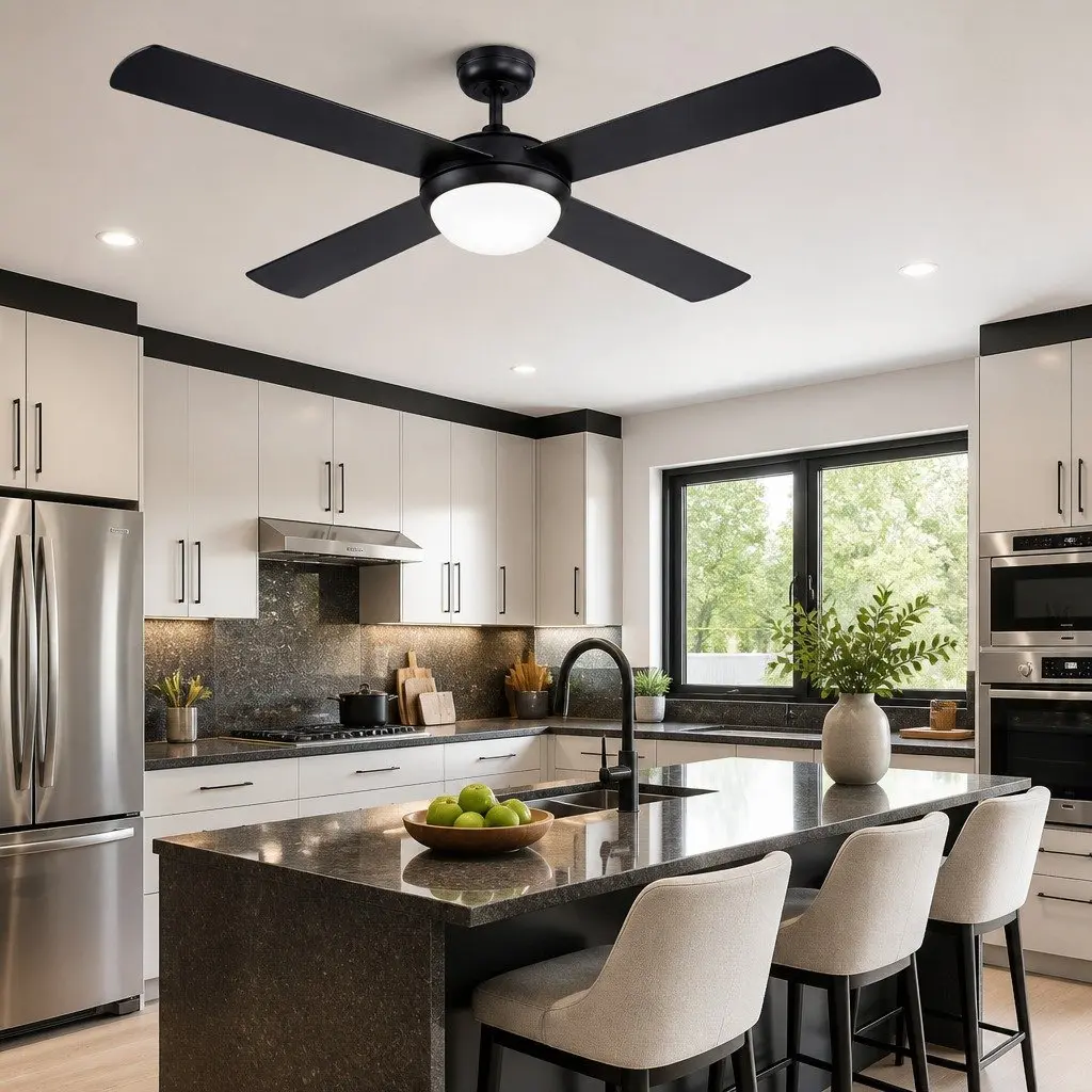 Ceiling Fan DC Motor 52 Inch LED Light Remote Control Black 6 Speed Reverse