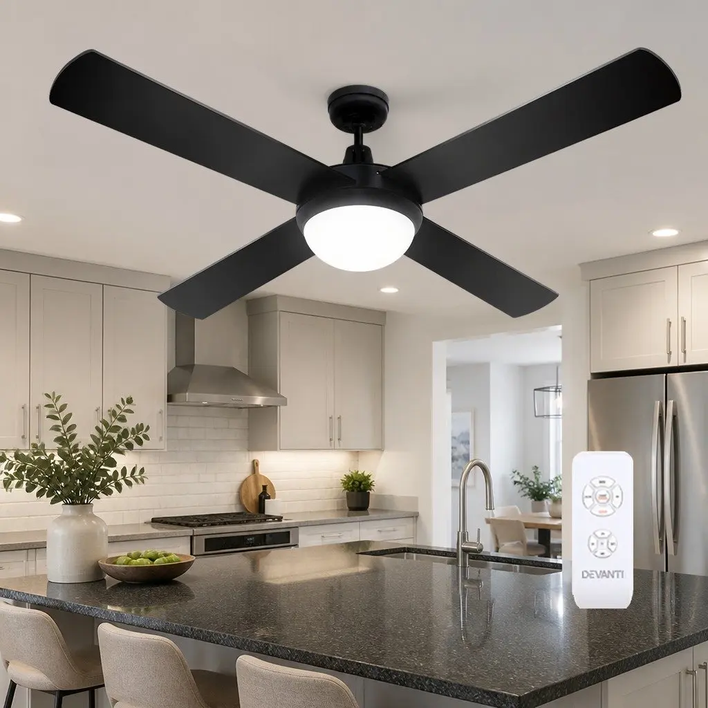 Ceiling Fan DC Motor 52 Inch LED Light Remote Control Black 6 Speed Reverse