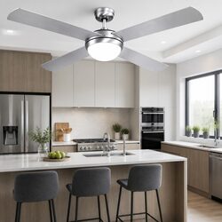 52 Inch Ceiling Fan DC Motor LED Light Remote Control Silver Indoor Outdoor