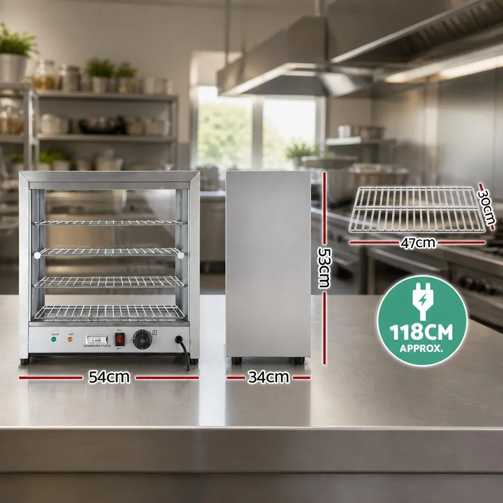 Commercial Food Warmer Display Cabinet 4-Tier 54cm Silver