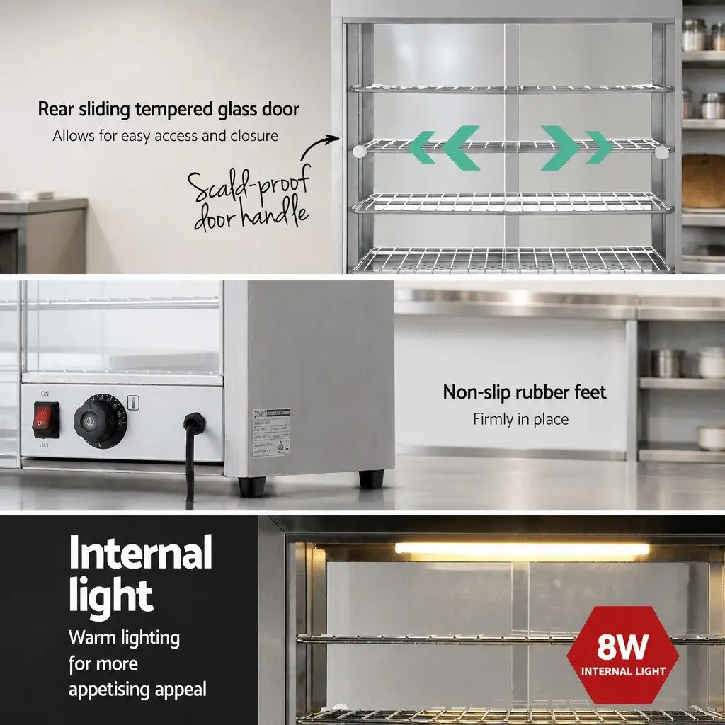 Commercial Food Warmer Display Cabinet 4-Tier 54cm Silver